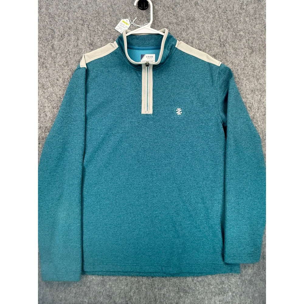 IZOD Golf Mens Teal Heather Quarter Zip Pullover Sweater Large 45FG078